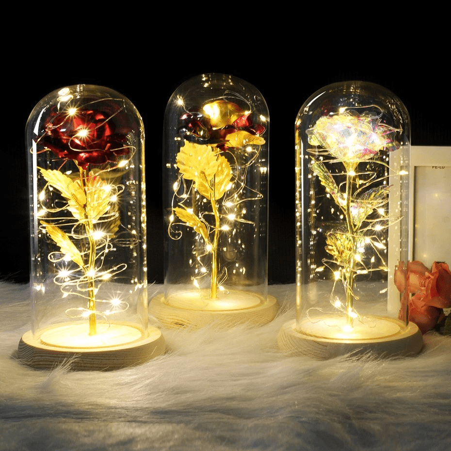 Lighted Roses Under Glass LED Rose In Glass